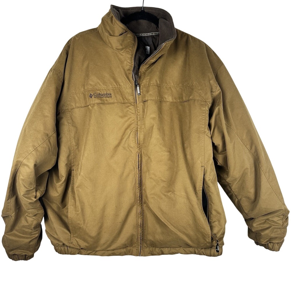 Columbia SM 5250 Full Zip Fleece Lined Jacket Mens XL Tan‎ Brown Good Condition